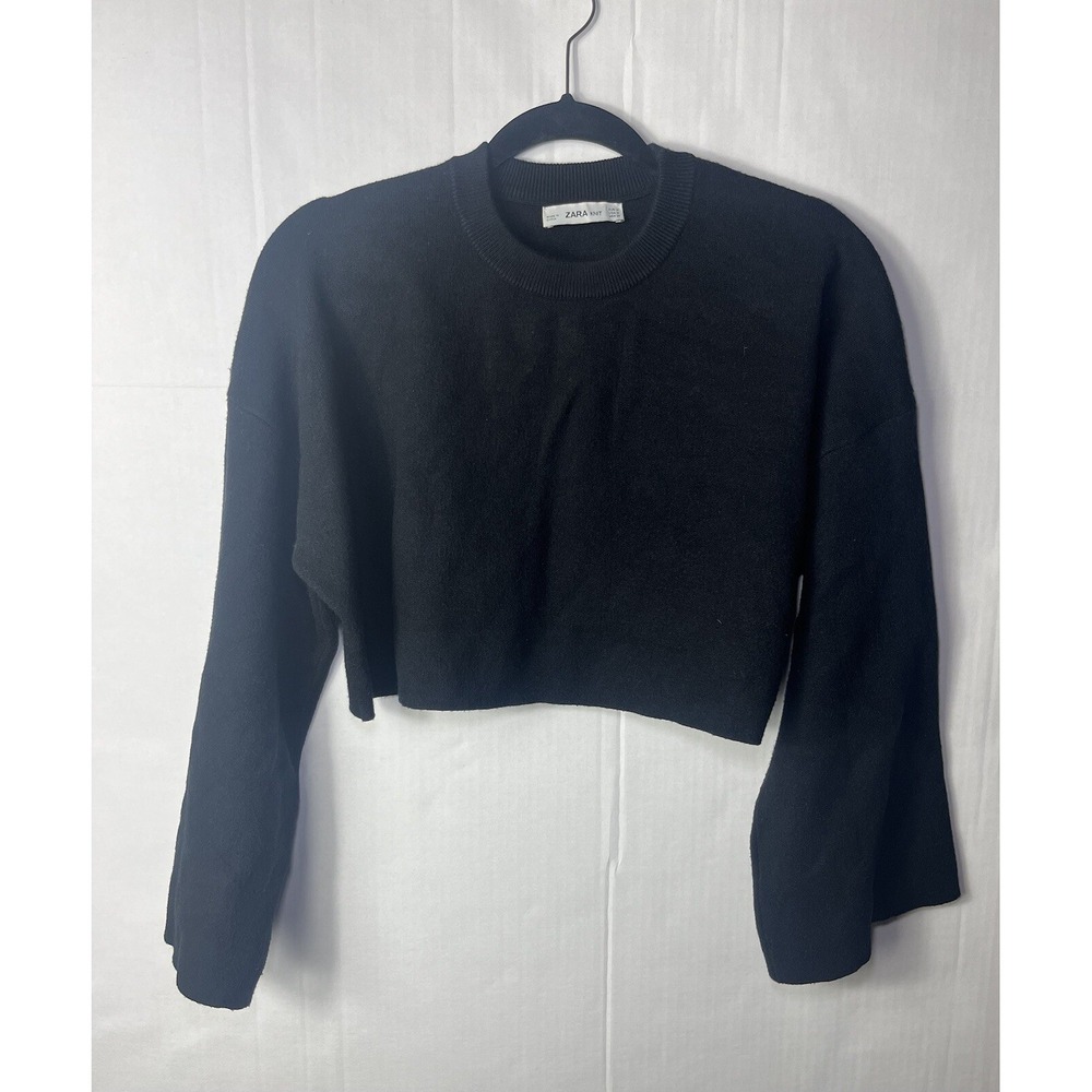 Zara Women's Knit Crop Top Sweater Medium Long Bell Sleeve Boho Romantic